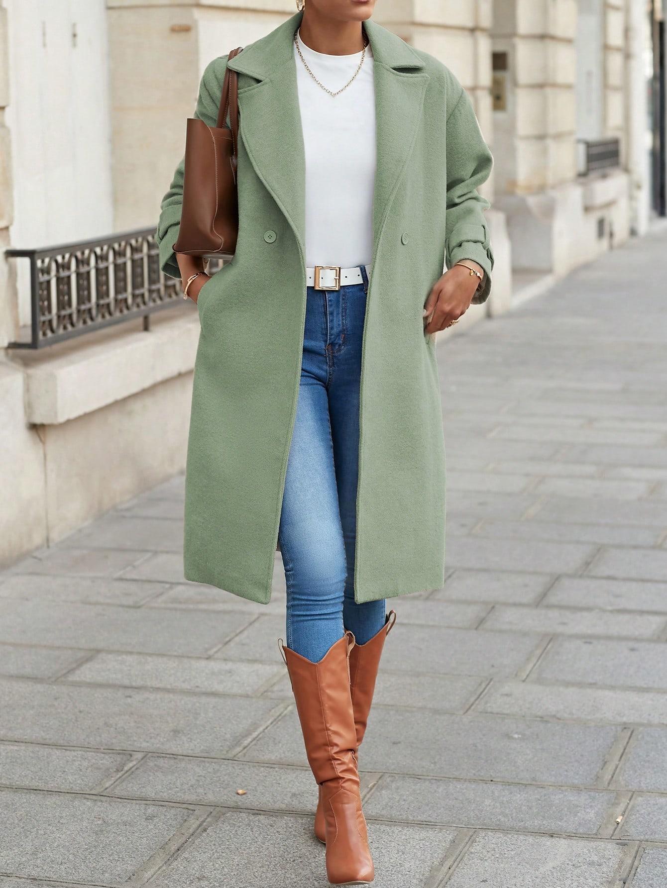 SHEIN ZIELONY KLASYCZNY PŁASZCZ W01__M