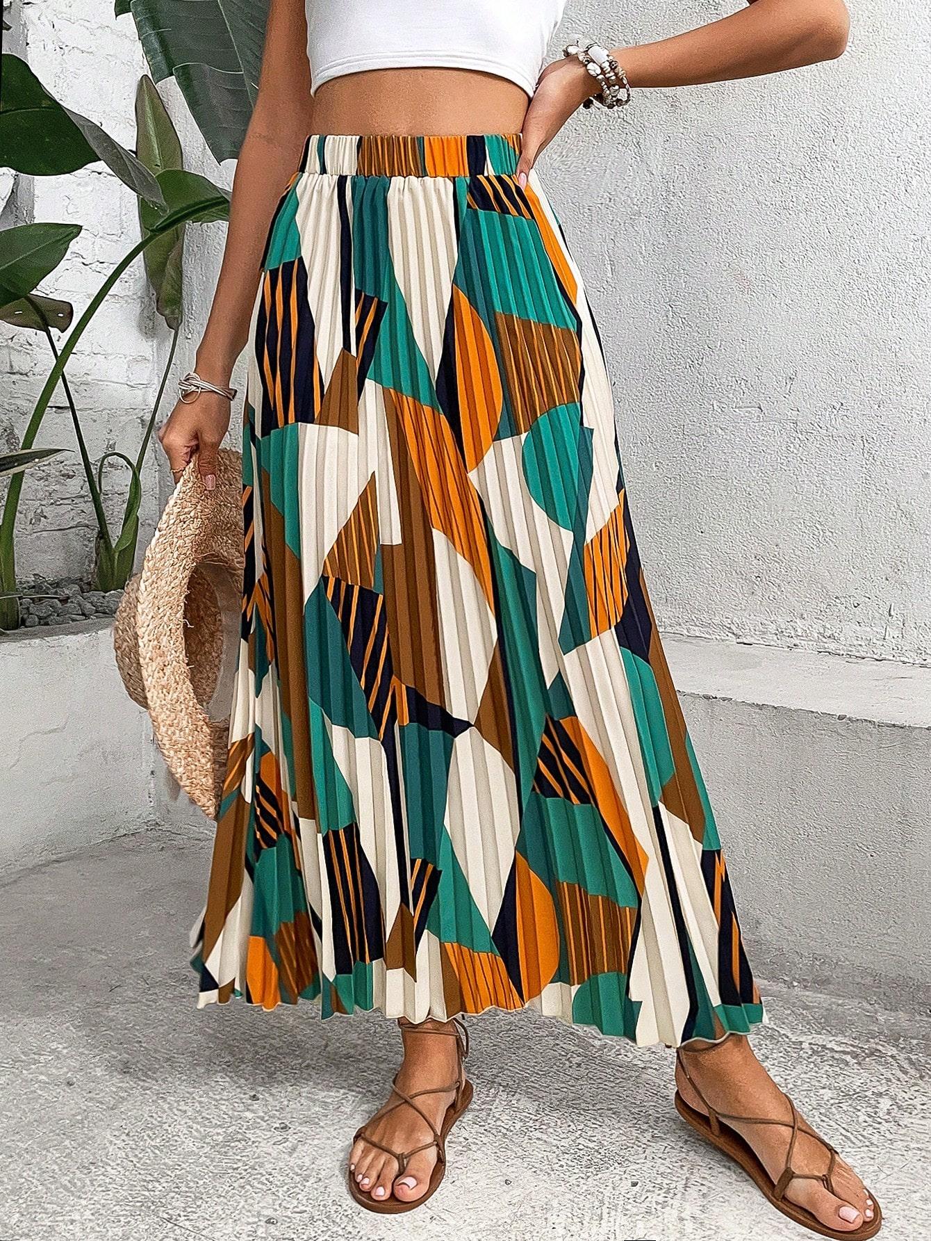 SHEIN WIELOKOLOROWA MAXI SPÓDNICA S06__M