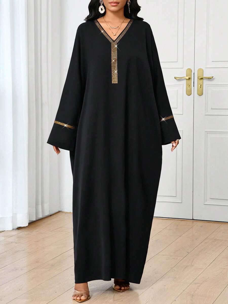 SHEIN CZARNA MAXI SUKIENKA ZDOBIENIE S06__L