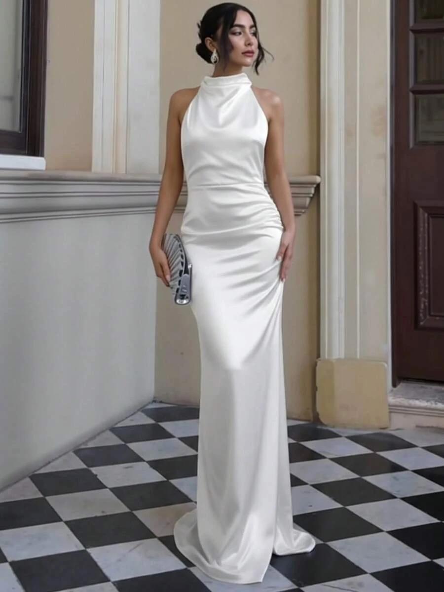 SHEIN BIAŁA MAXI SUKIENKA WIĄZANIE S06__S