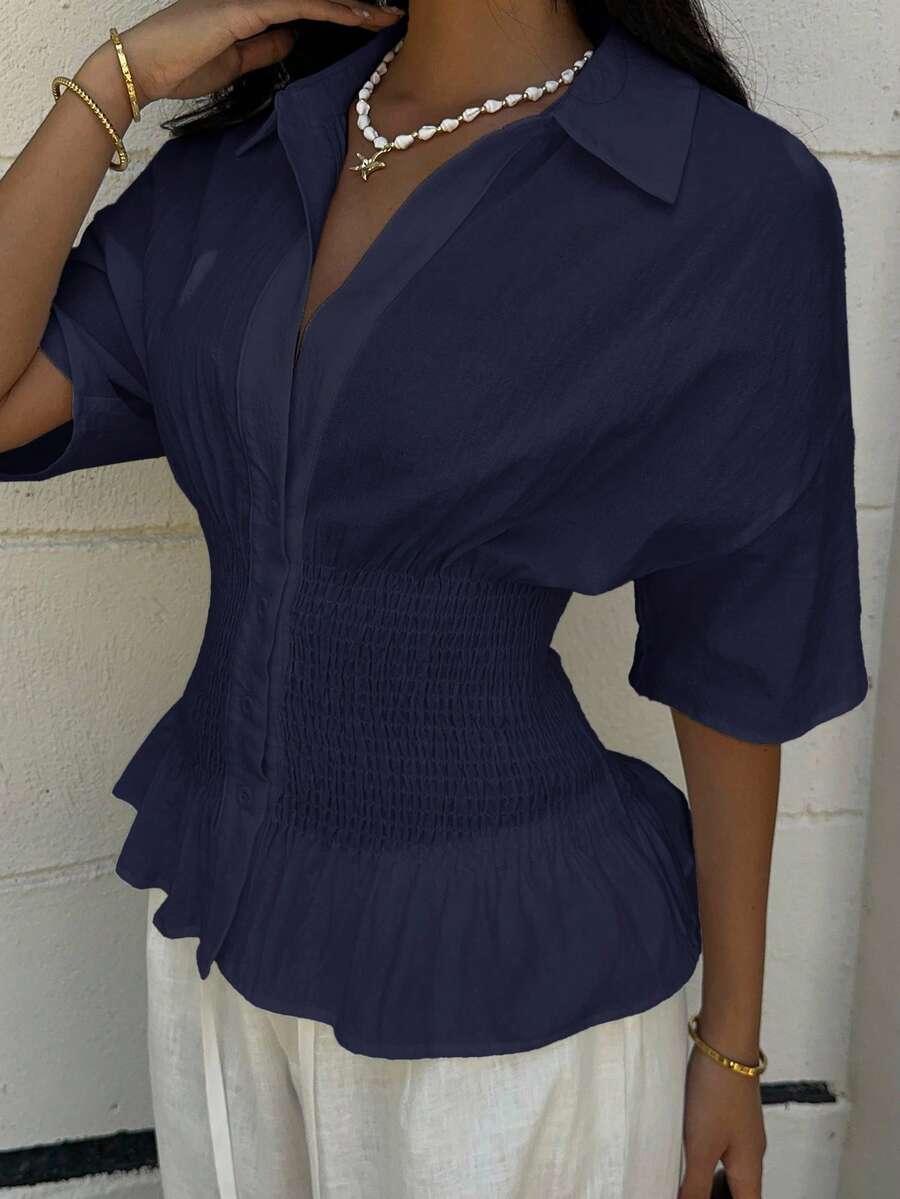 SHEIN GRANATOWA BLUZKA GUZIKI S06__S