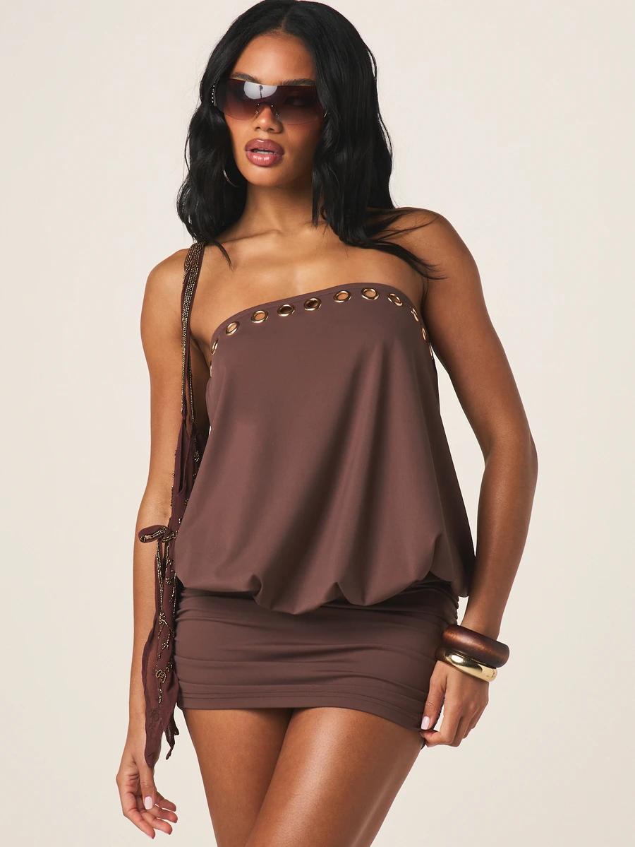 MISSGUIDED BRĄZOWA MINI SUKIENKA S06__M