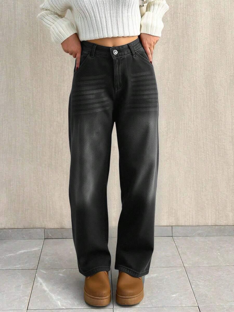 SHEIN CZARNE SPODNIE PROSTE JEANS S06__L