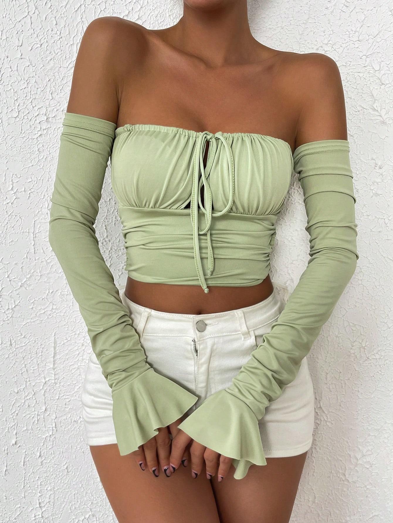 SHEIN TOP ODKRYTE RAMIONA WIĄZANIE S06__XS