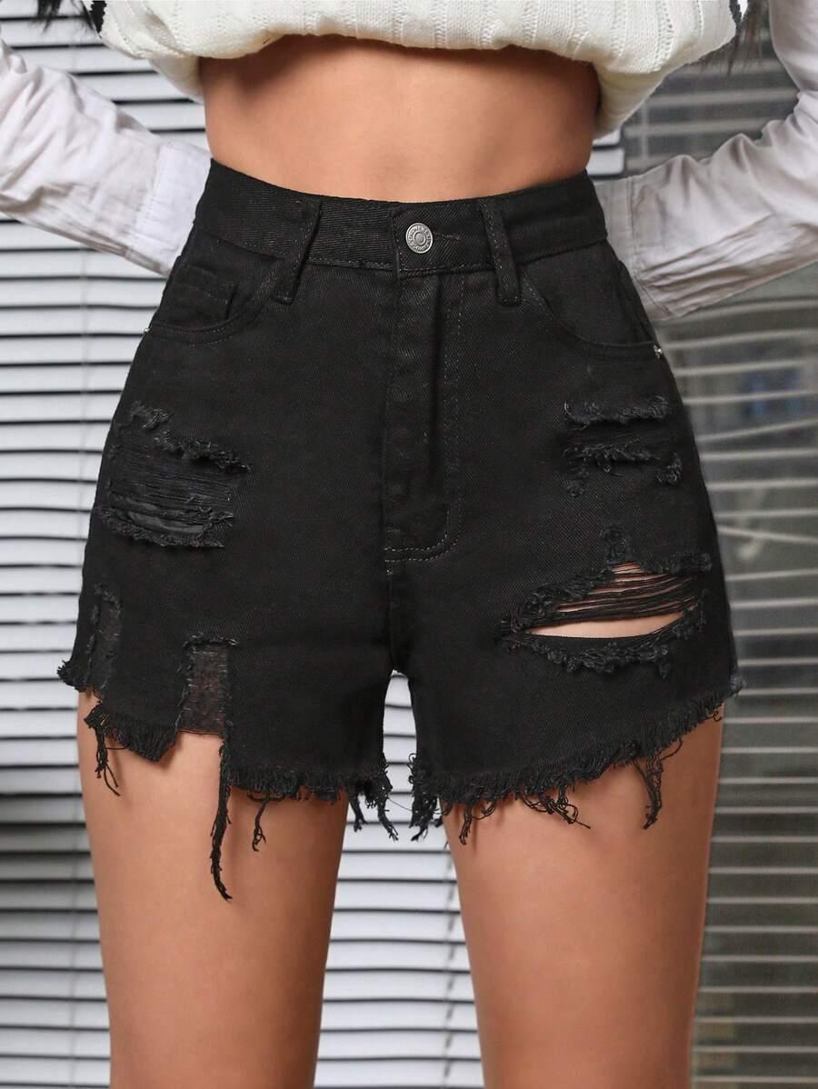 SHEIN CZARNE SPODENKI JEANS S06__XS