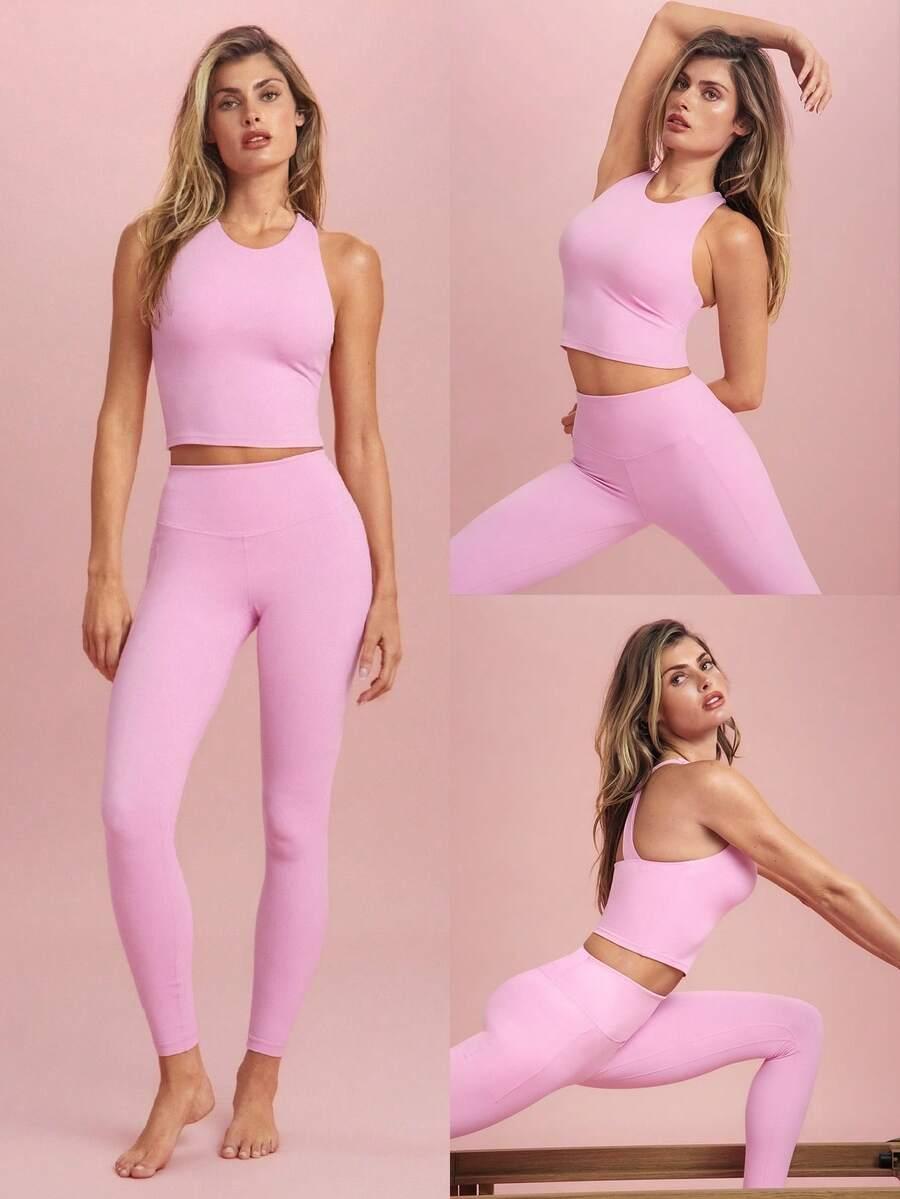 GLOWMODE RÓŻOWE SPORTOWE LEGGINSY S06__XS