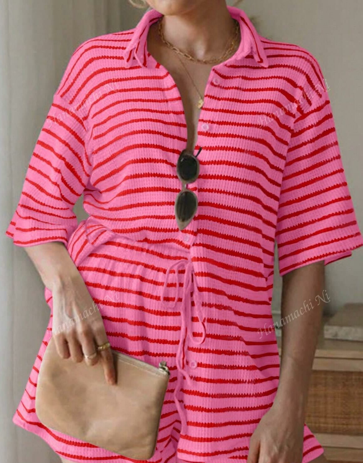 SHEIN RÓŻOWA BLUZKA PASKI S06__L