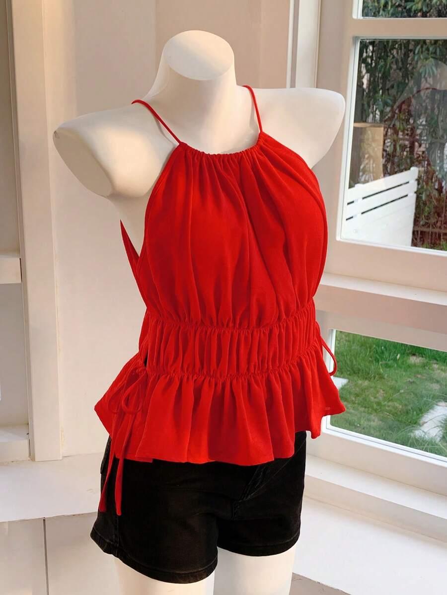 SHEIN CZERWONY TOP MARSZCZENIA S06__S