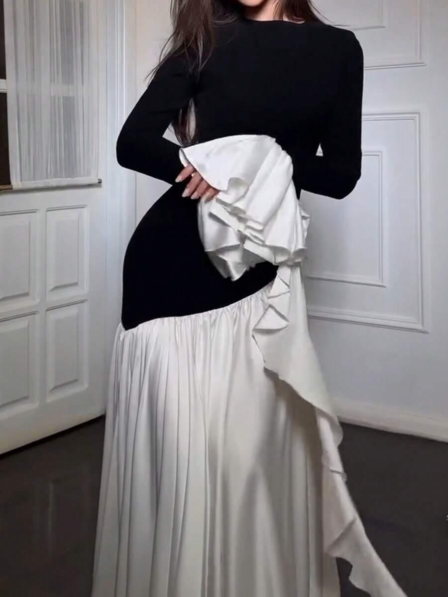 SHEIN MAXI SUKIENKA KONTRAST S06__M