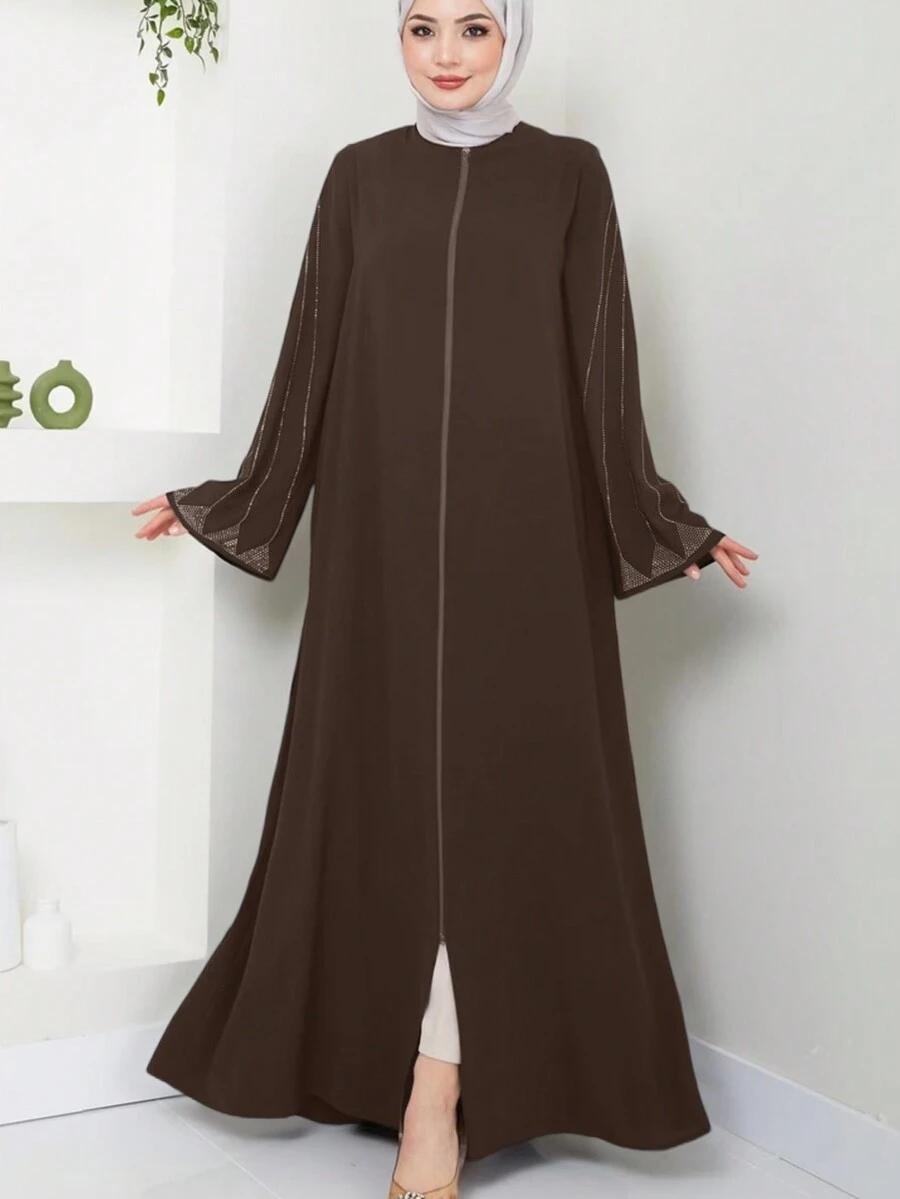 SHEIN BRĄZOWA MAXI SUKIENKA ZDOBIENIE S06__L