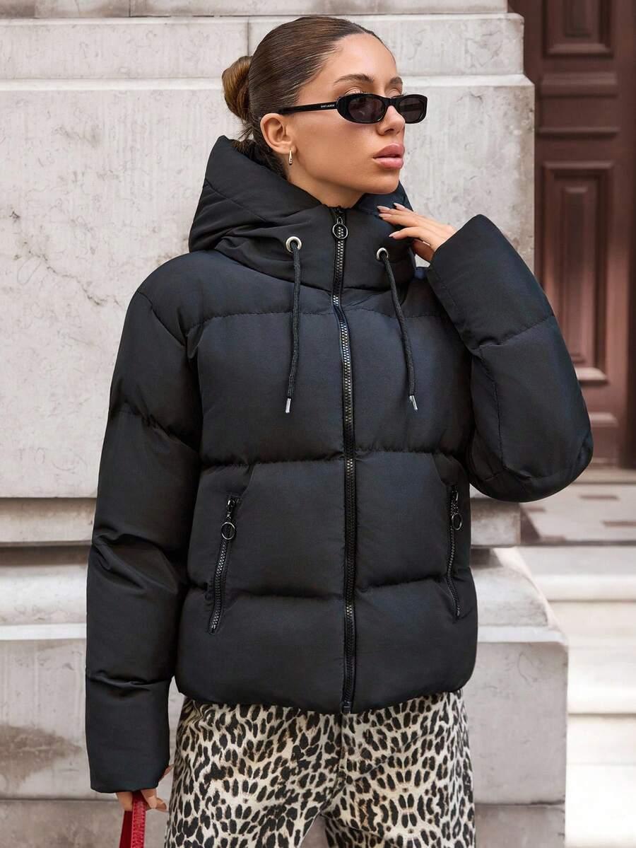 SHEIN CZARNA PIKOWANA KURTKA KAPTUR W01__S