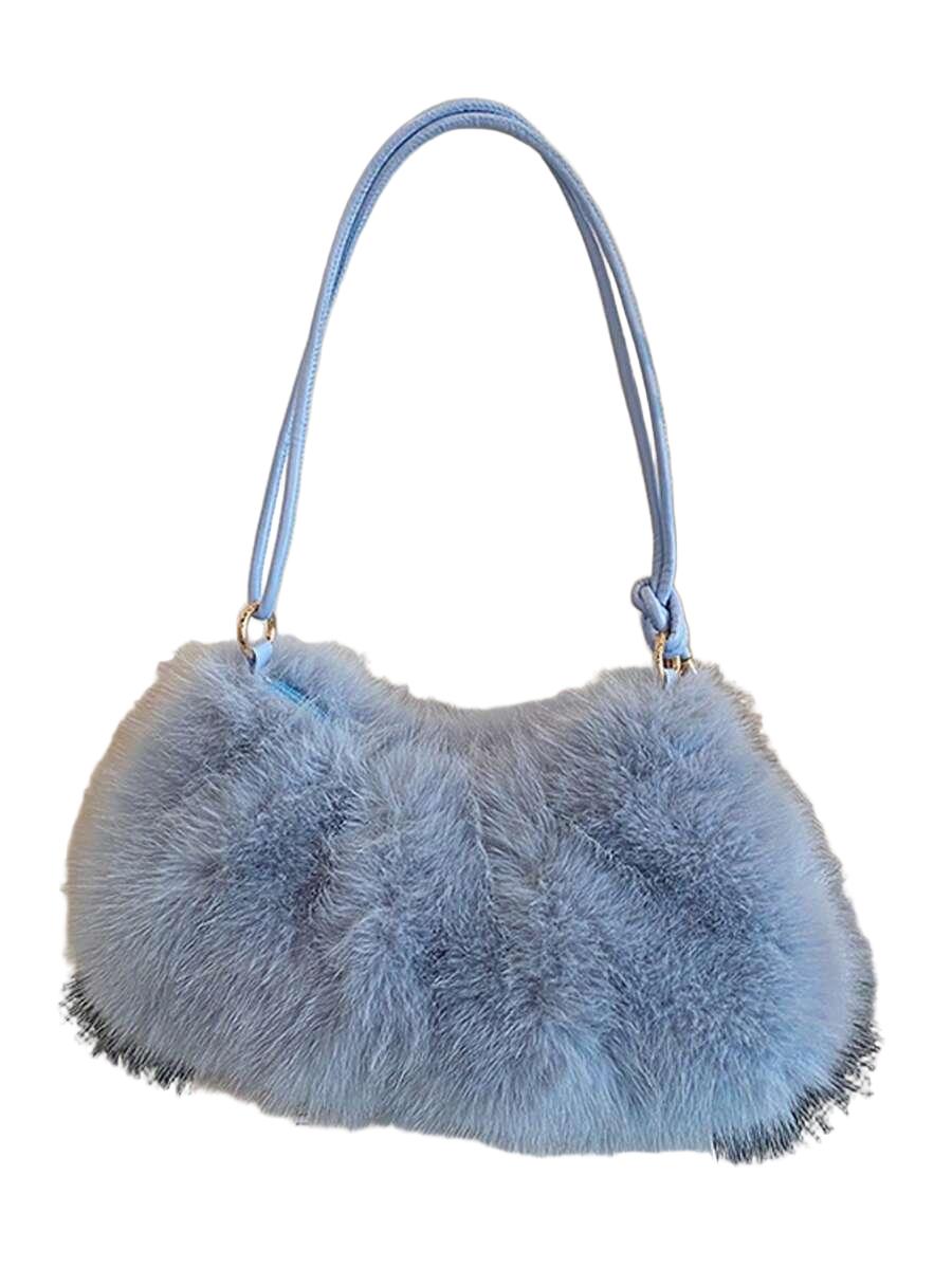 SHEIN NIEBIESKA TOREBKA SZTUCZNE FUTERKO S07__35X12X18
