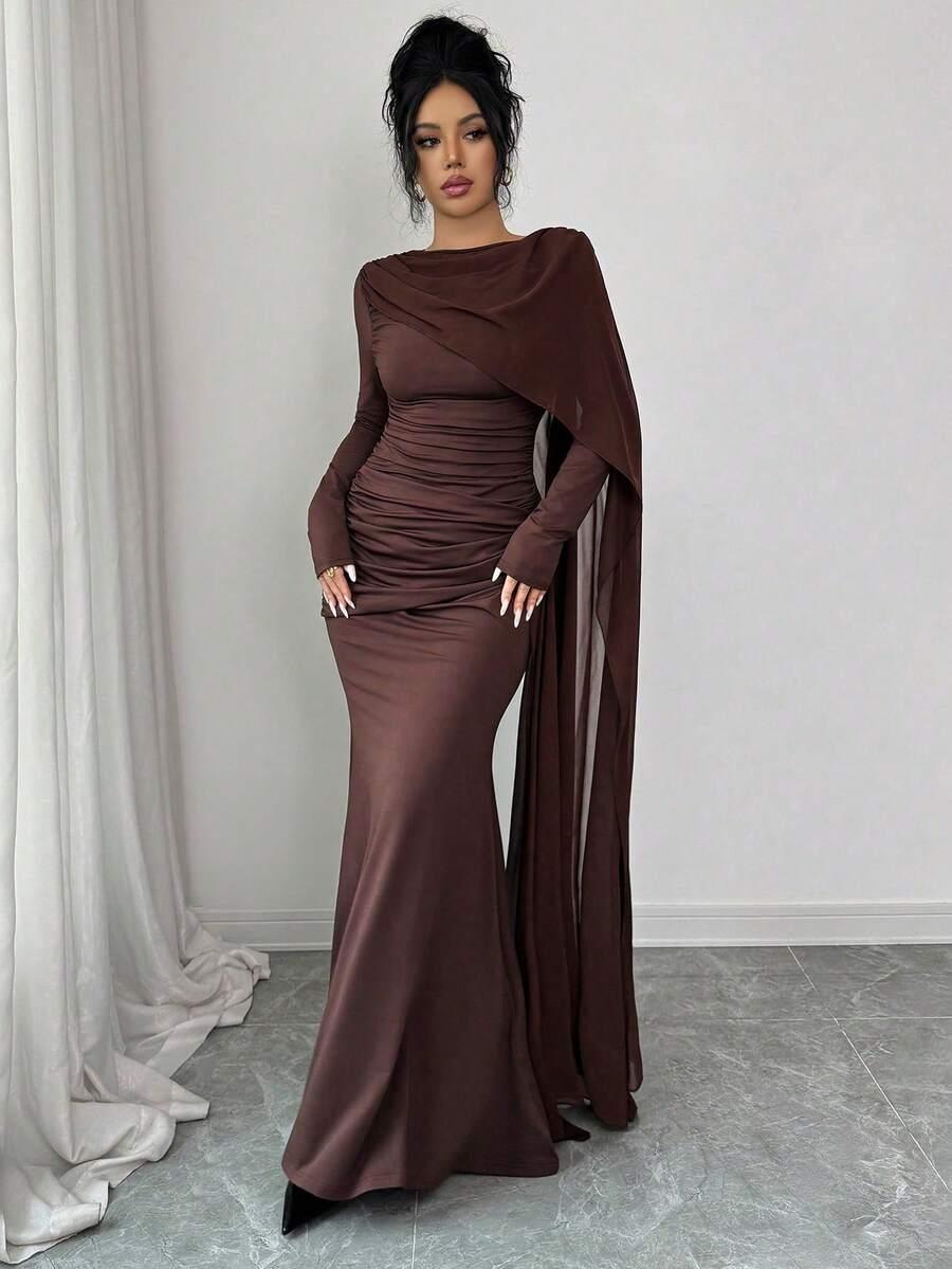 SHEIN BRĄZOWA MAXI SUKIENKA S06__M