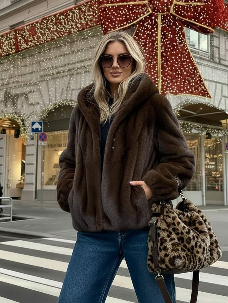 SHEIN BRĄZOWE SZTUCZNE FUTRO W01__S
