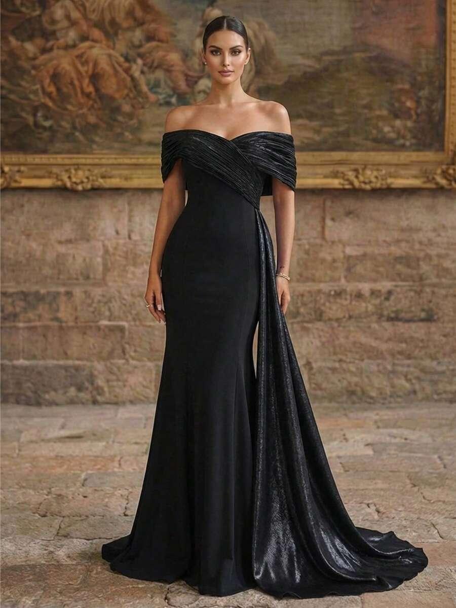 SMILPRINCE CZARNA MAXI SUKIENKA ODKRYTE RAMIONA PK01__XL