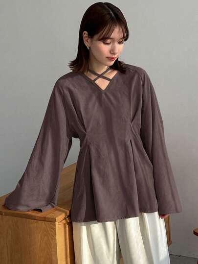 SHEIN BRĄZOWA BLUZKA Z DŁUGIM RĘKAWEM S06__XL