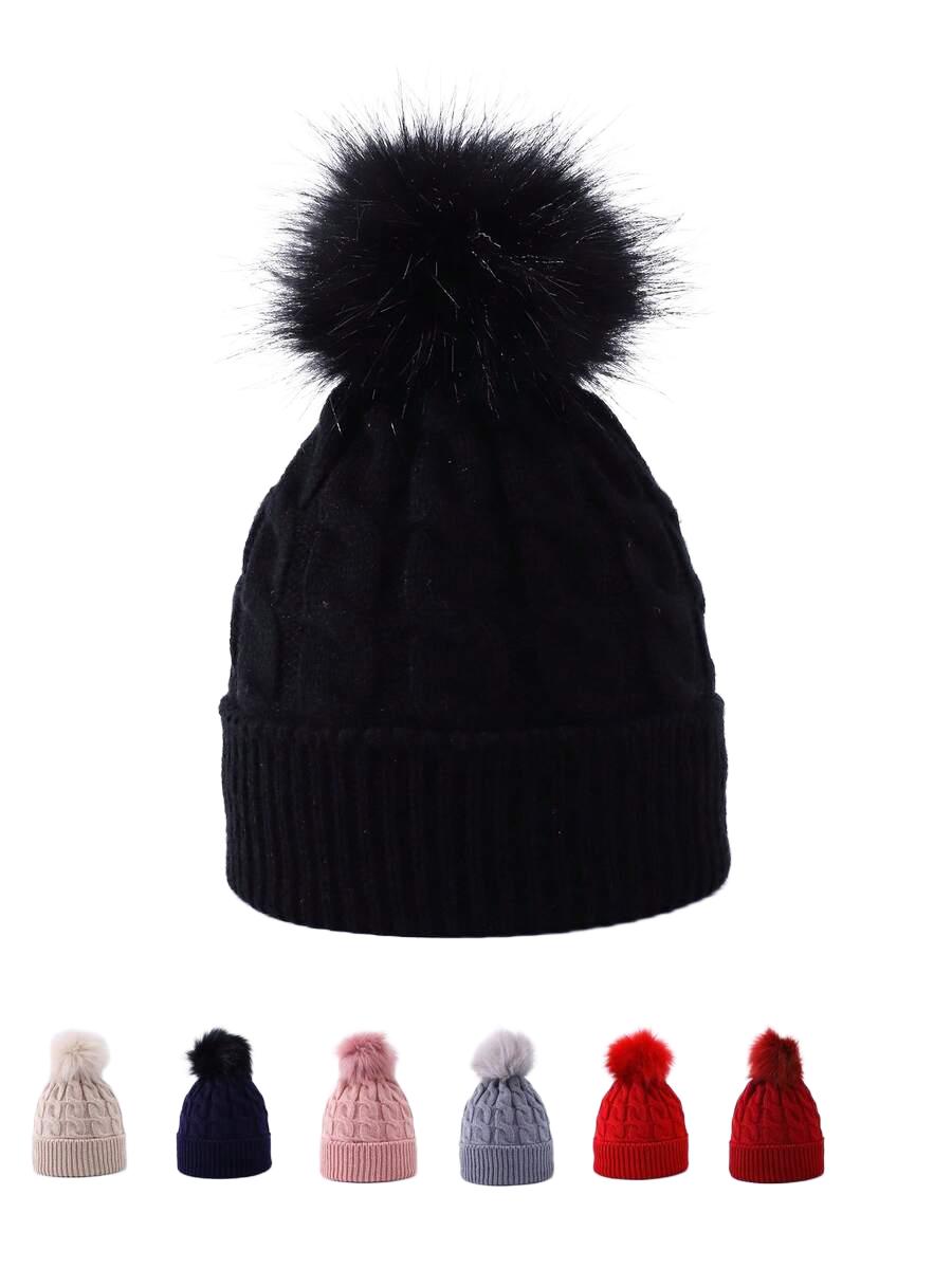 SHEIN CZARNA CZAPKA Z POMPONEM W01__58