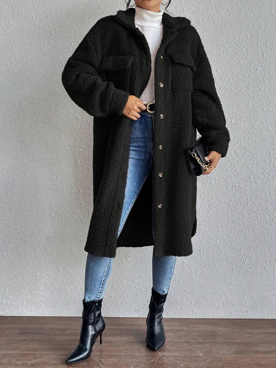 EMERY ROSE CZARNY PŁASZCZ GUZIKI W01__S
