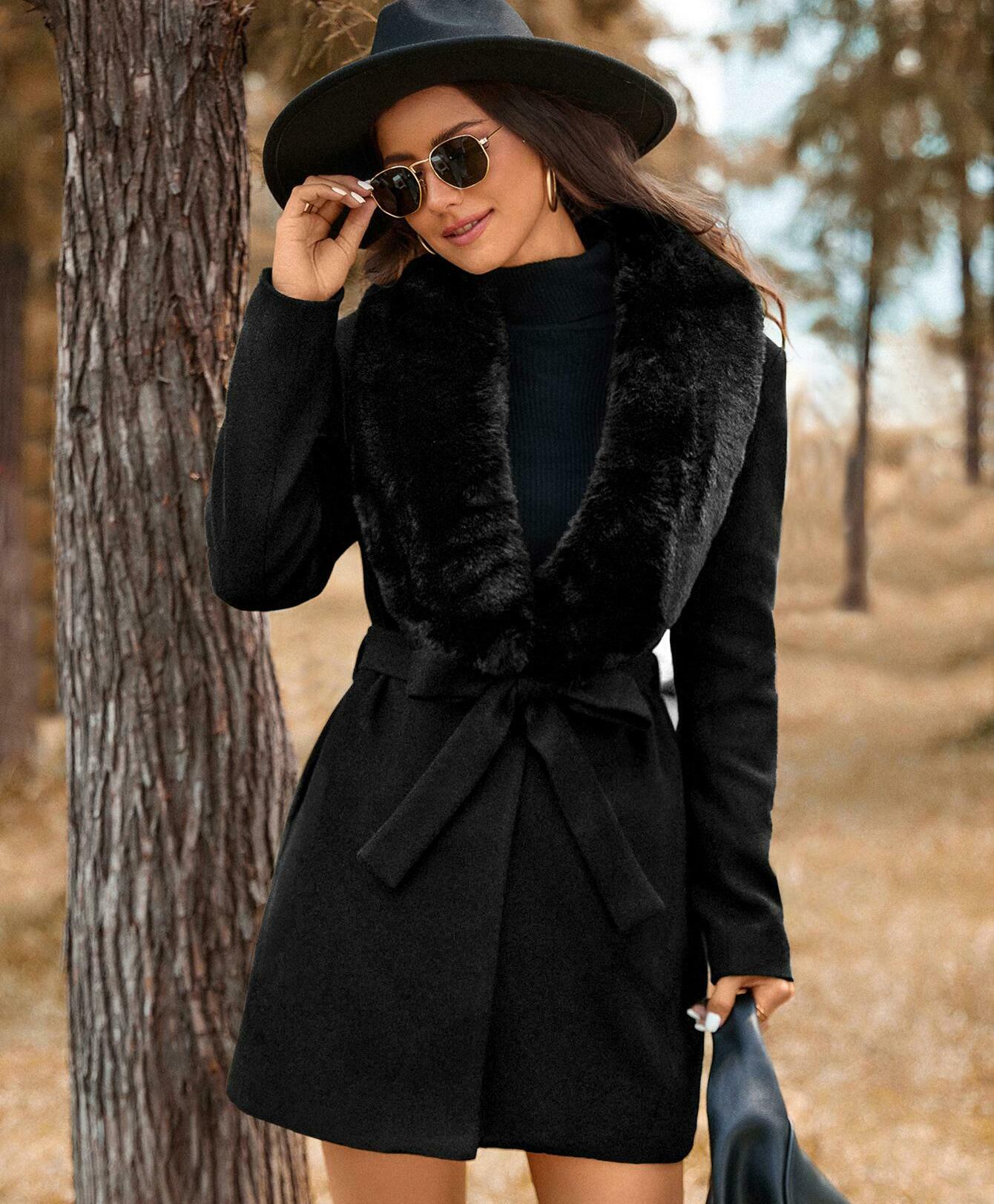 SHEIN CZARNY PŁASZCZ FUTERKO W01__M
