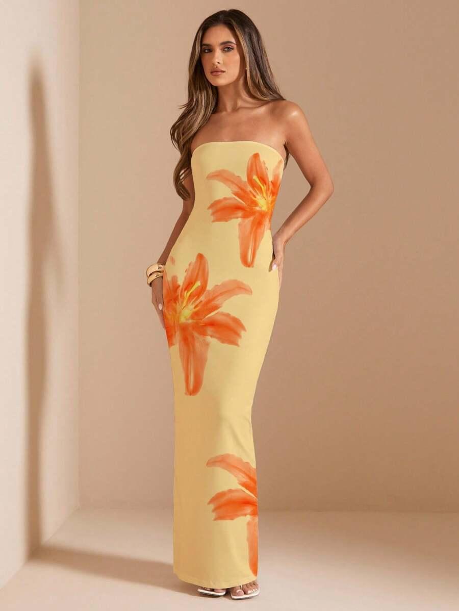 SHEIN MAXI SUKIEKA KWIATY ODKRYTE RAMIONA S06__M
