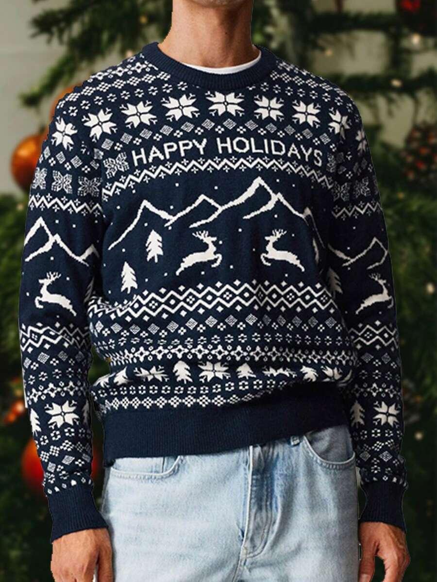 SHEIN GRANATOWY SWETER WZÓR ŚWIĄTECZNY BDD__M