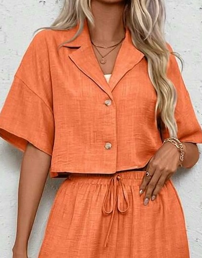 SHEIN POMARAŃCZOWA KOSZULA KRÓTKI RĘKAW S06__M