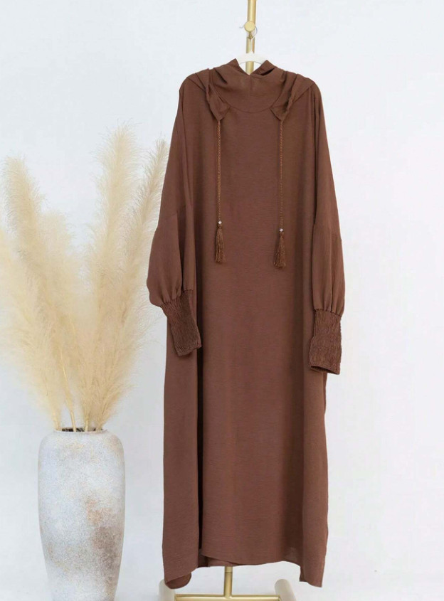 SHEIN BRĄZOWA MAXI SUKIENKA KAPTUR S06__OS