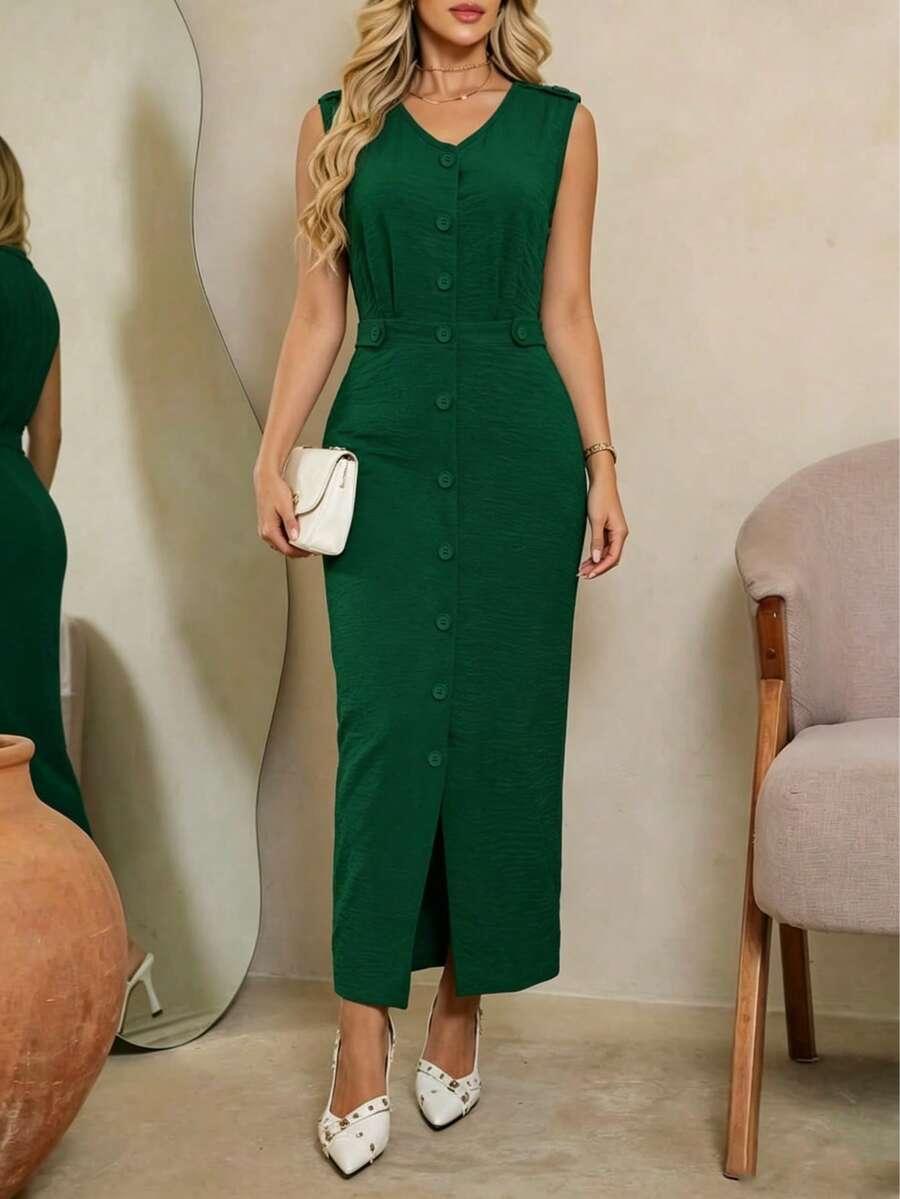 SHEIN ZIELONA SUKIENKA GUZIKI S06__S