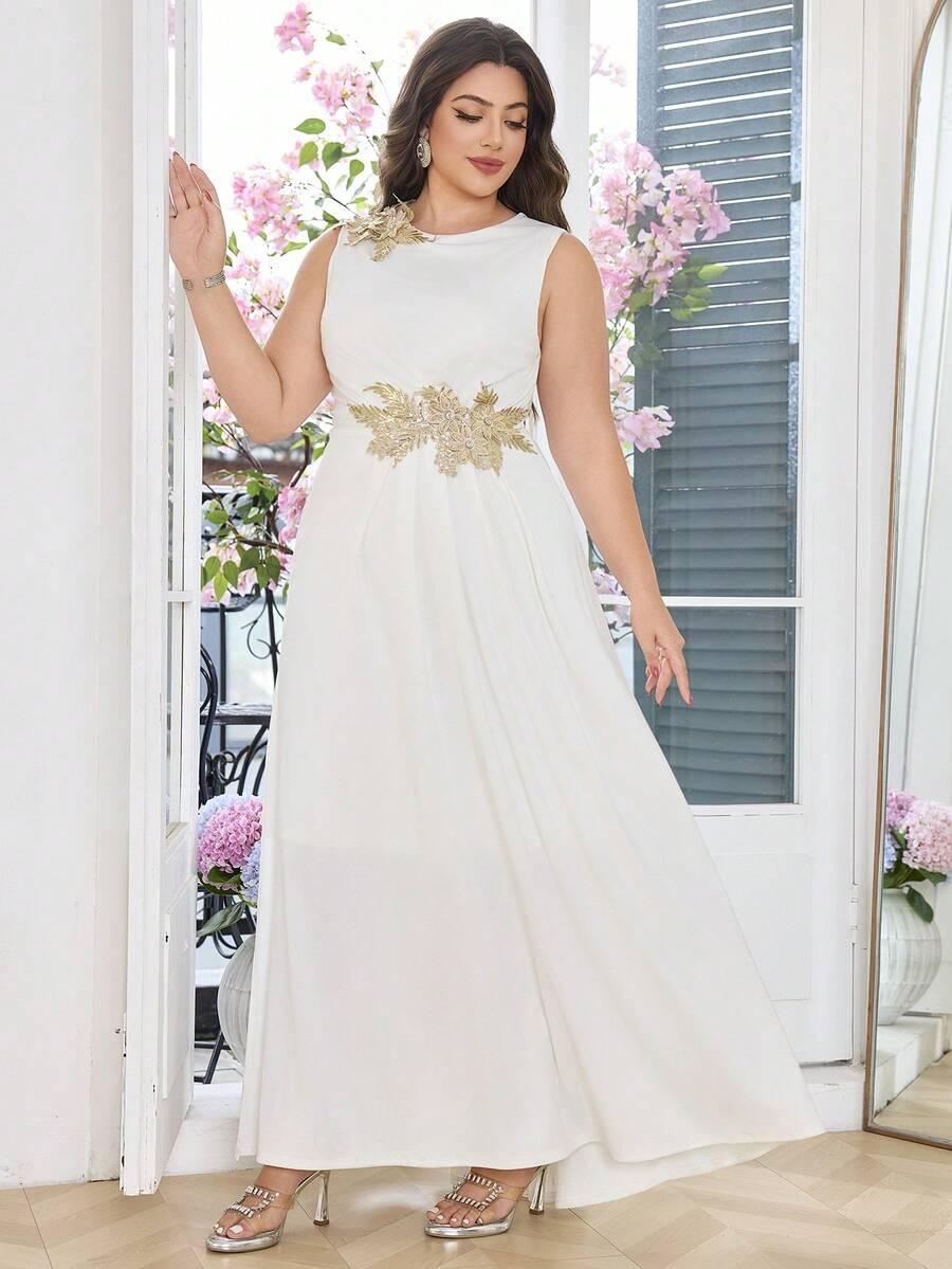 SHEIN BIAŁA MAXI SUKIENKA ZDOBIENIE S06__46