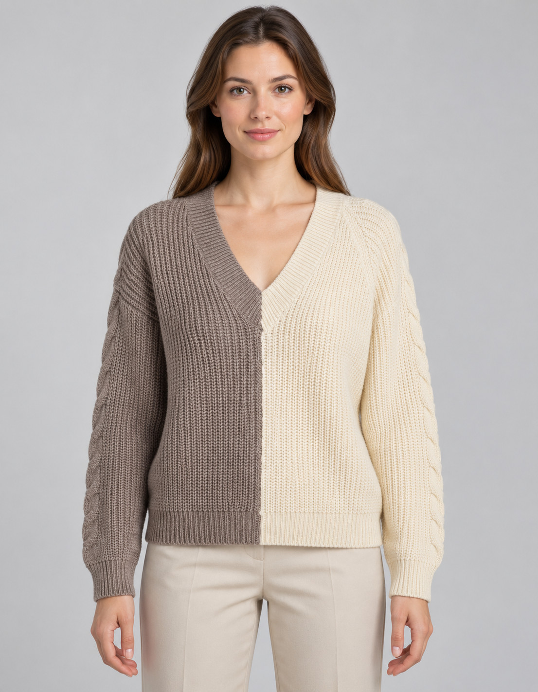 EMERY ROSE SWETER KONTRAST V NECK PK01__S