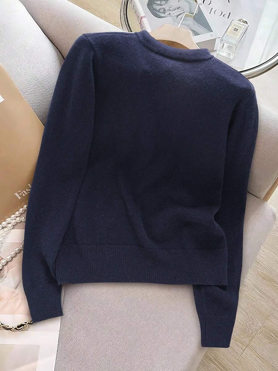 SHEIN GRANATOWY SWETER OKRĄGŁY DEKOLT S06__S