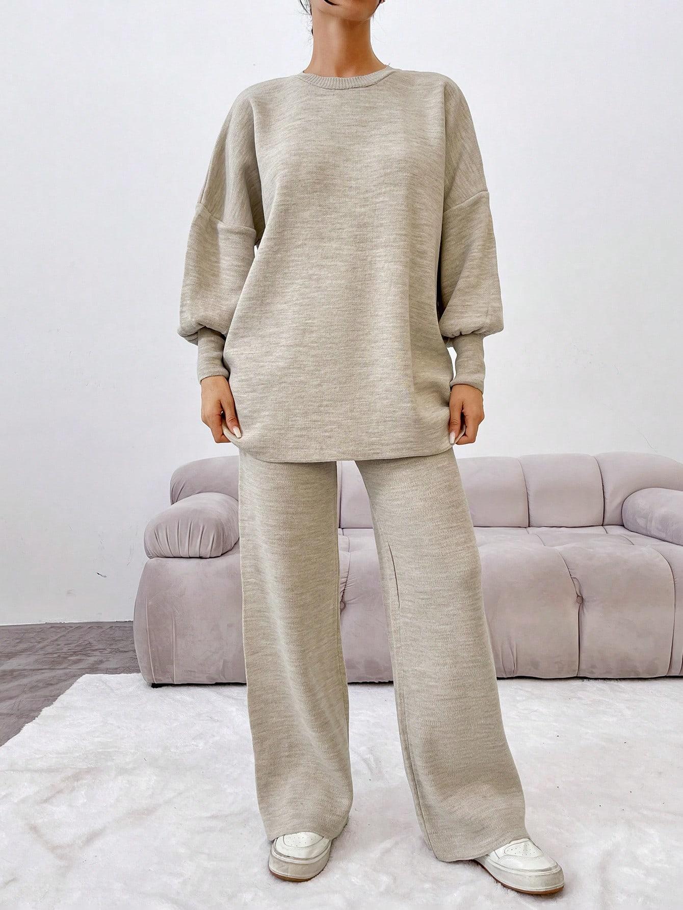 SHEIN BEŻOWY KOMPLET SWETER SPODNIE S06__L