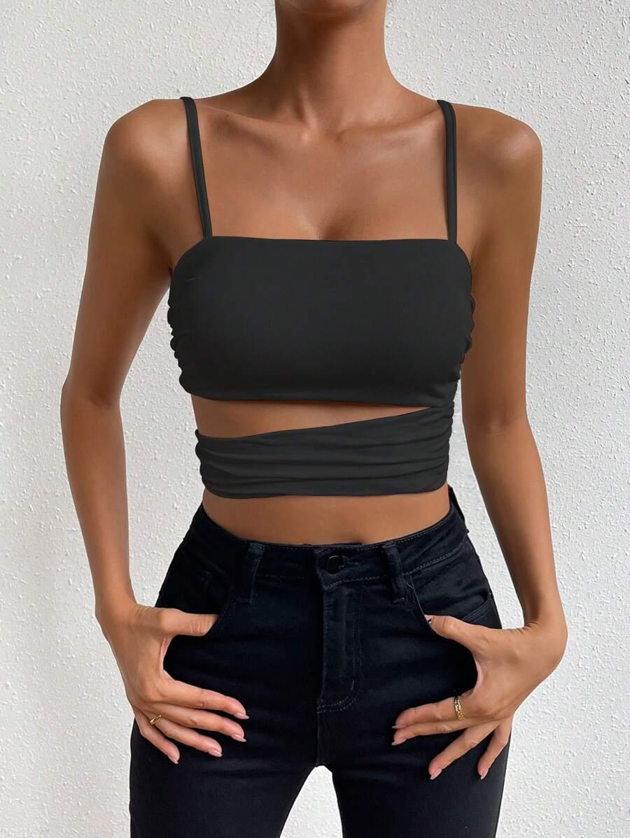 SHEIN CZARNY TOP NA RAMIĄCZKACH S09__XS