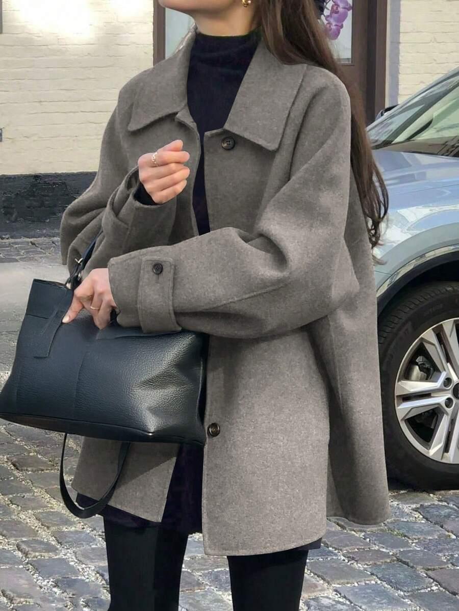 SHEIN SZARY PŁASZCZ GUZIKI W01__M