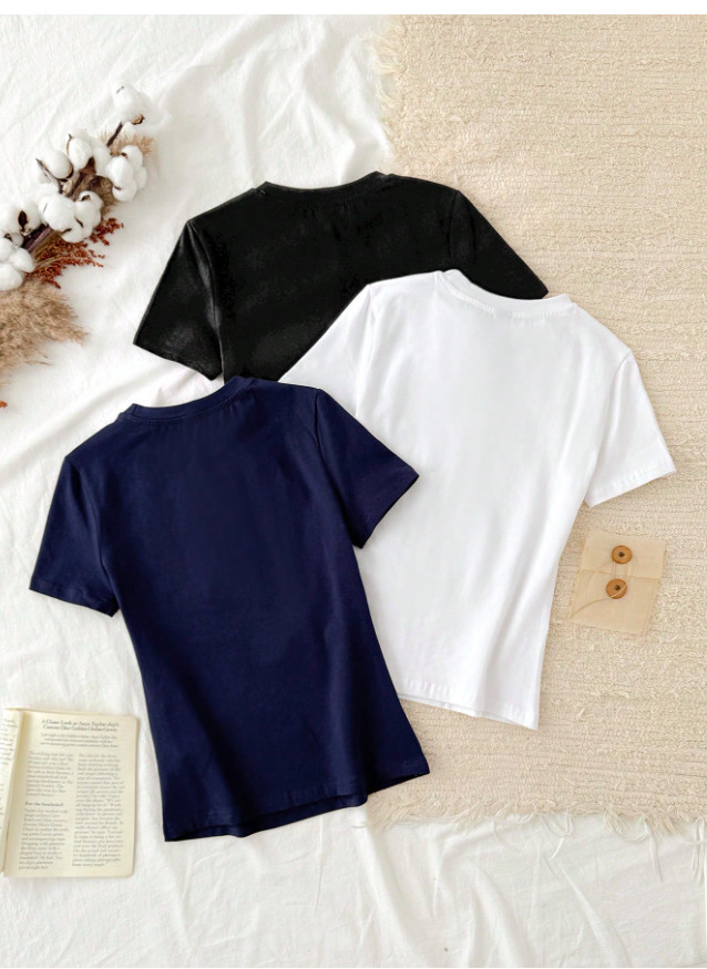 SHEIN GŁADKI T-SHIRT BASIC 2-PACK PK01__XS