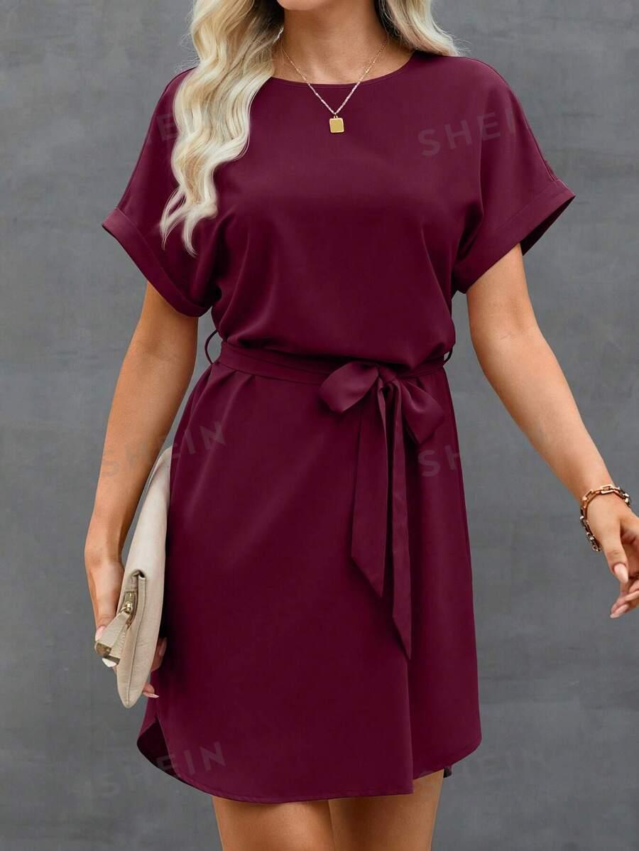 SHEIN BORDOWA SUKIENKA KRÓTKI RĘKAW S06__L