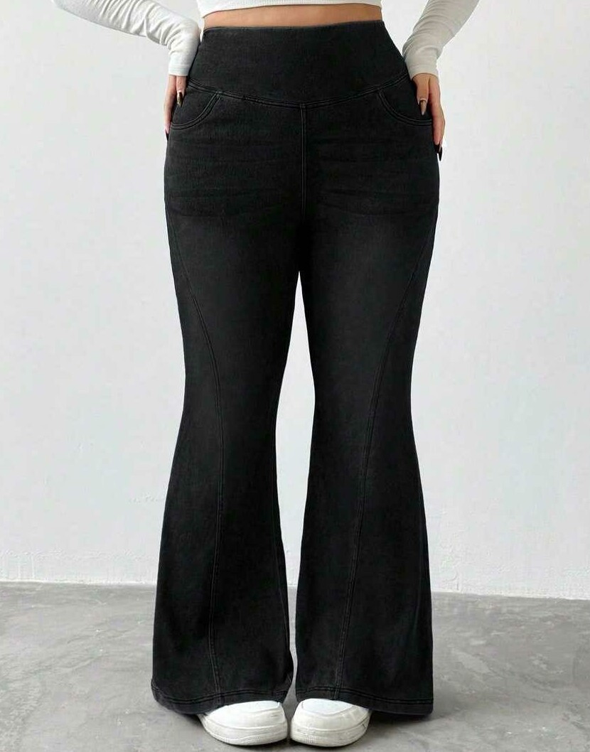 SHEIN CZARNE SPODNIE DZWONY WYSOKI STAN S06__48