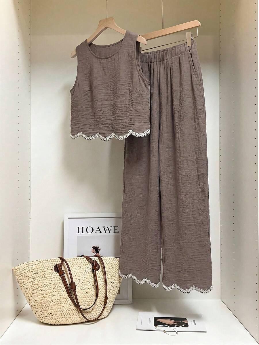 SHEIN BRĄZOWY DWUCZĘŚCIOWY KOMPLET SPODNIE BLUZKA S06__L