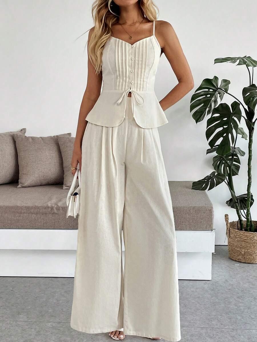 SHEIN KREMOWY TOP SPODNIE KOMPLET S06__L