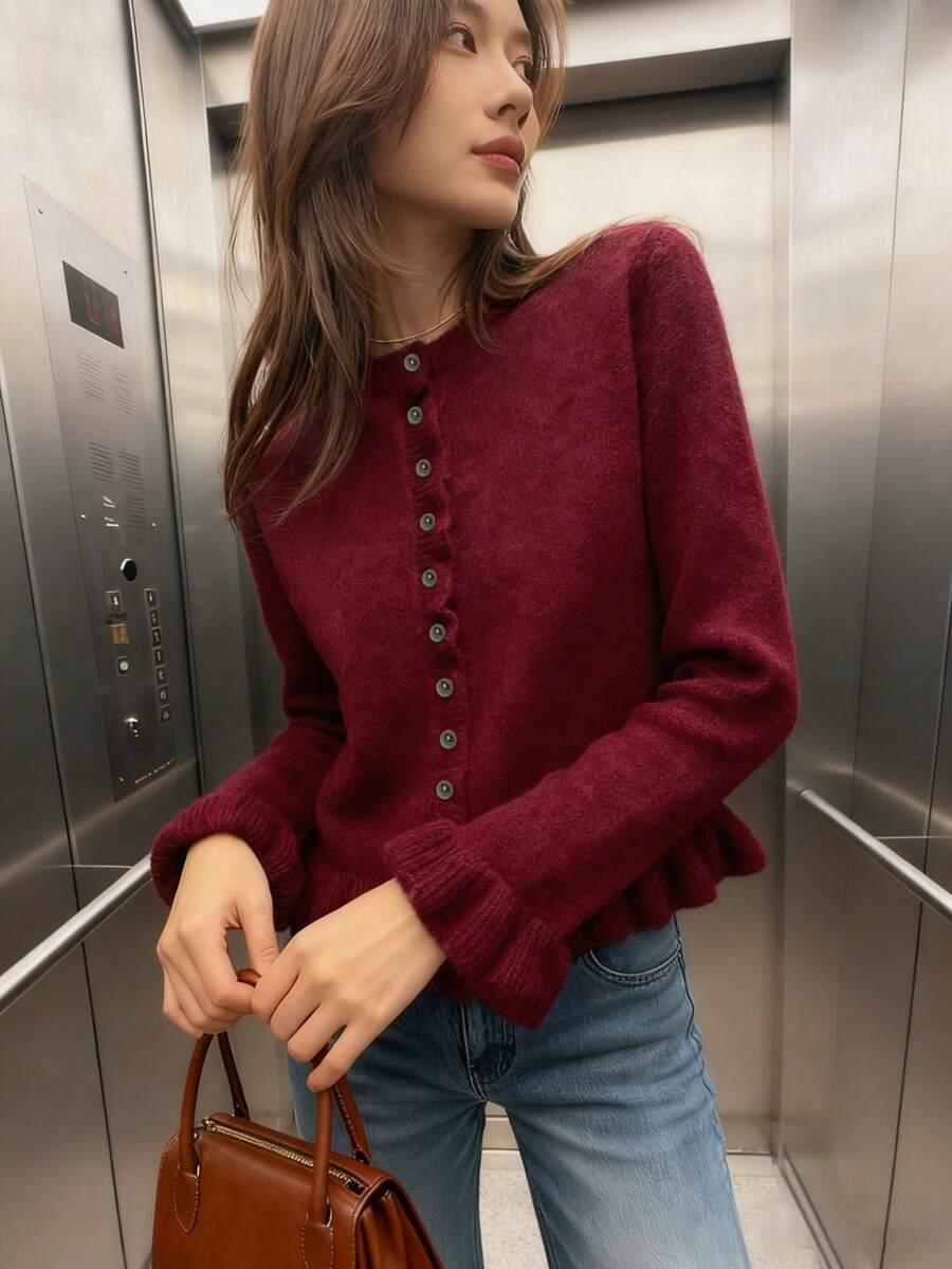 SHEIN BURGUNDOWY SWETER GUZIKI S06__M