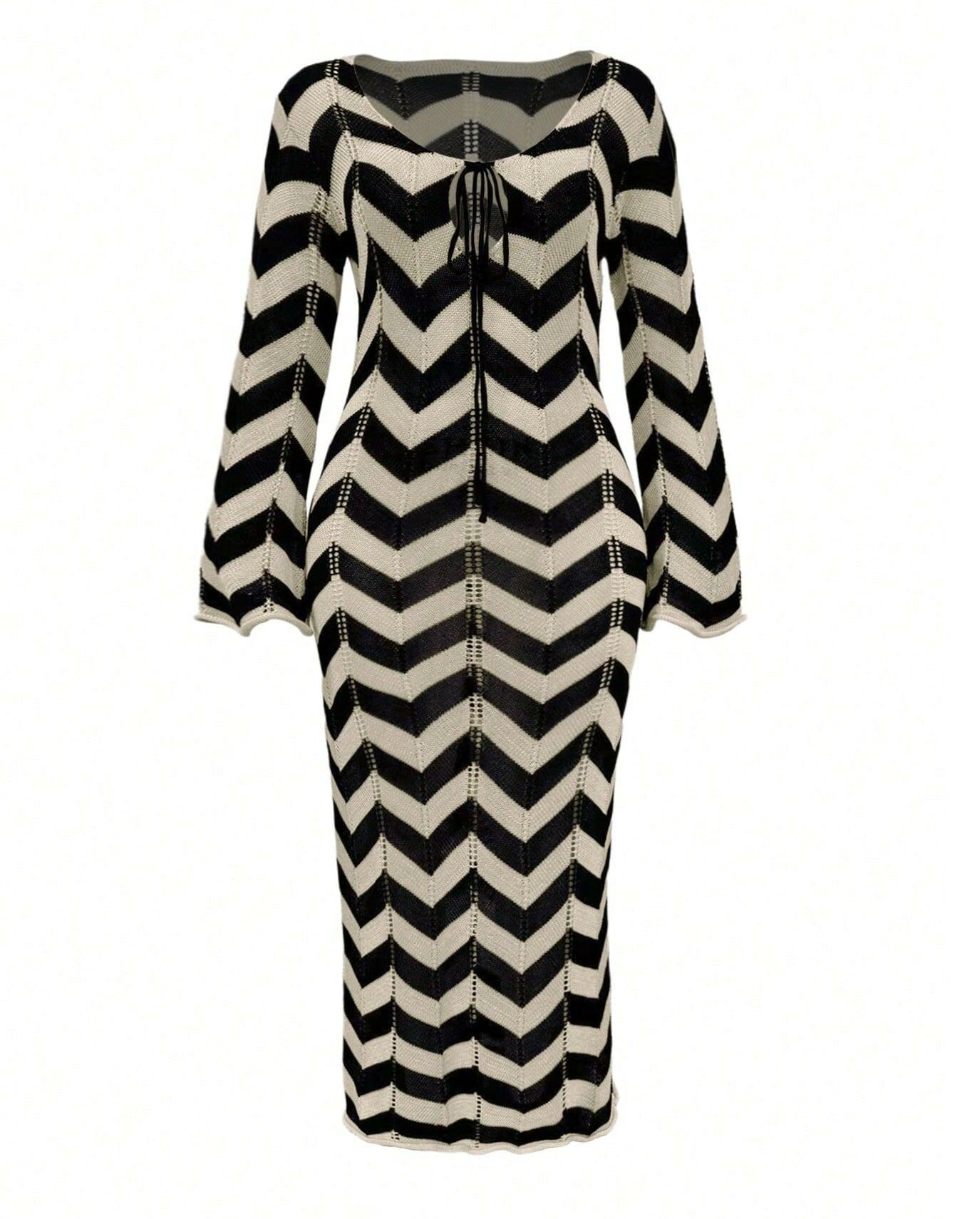 SHEIN MAXI SUKIENKA DZIANINA WZÓR GEOMETRYCZNY S06__48