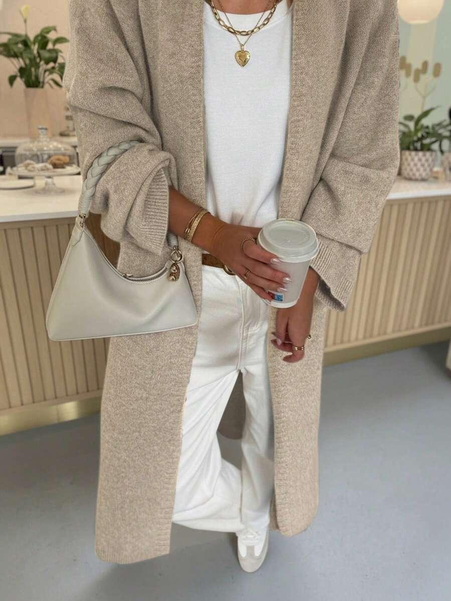 SHEIN BEŻOWY SWETER DŁUGI RĘKAW PK01__M