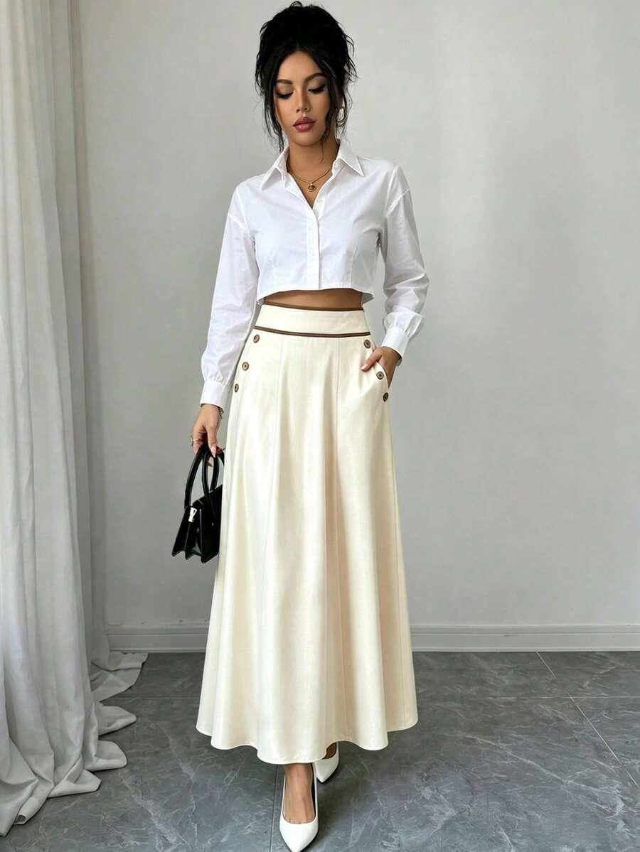 SHEIN BEŻOWA MAXI SPÓDNICA S06__XL