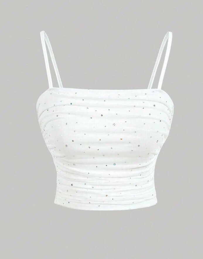 SHEIN TOP NA RAMIĄCZKACH ZDOBIENIE POŁYSK S09__L