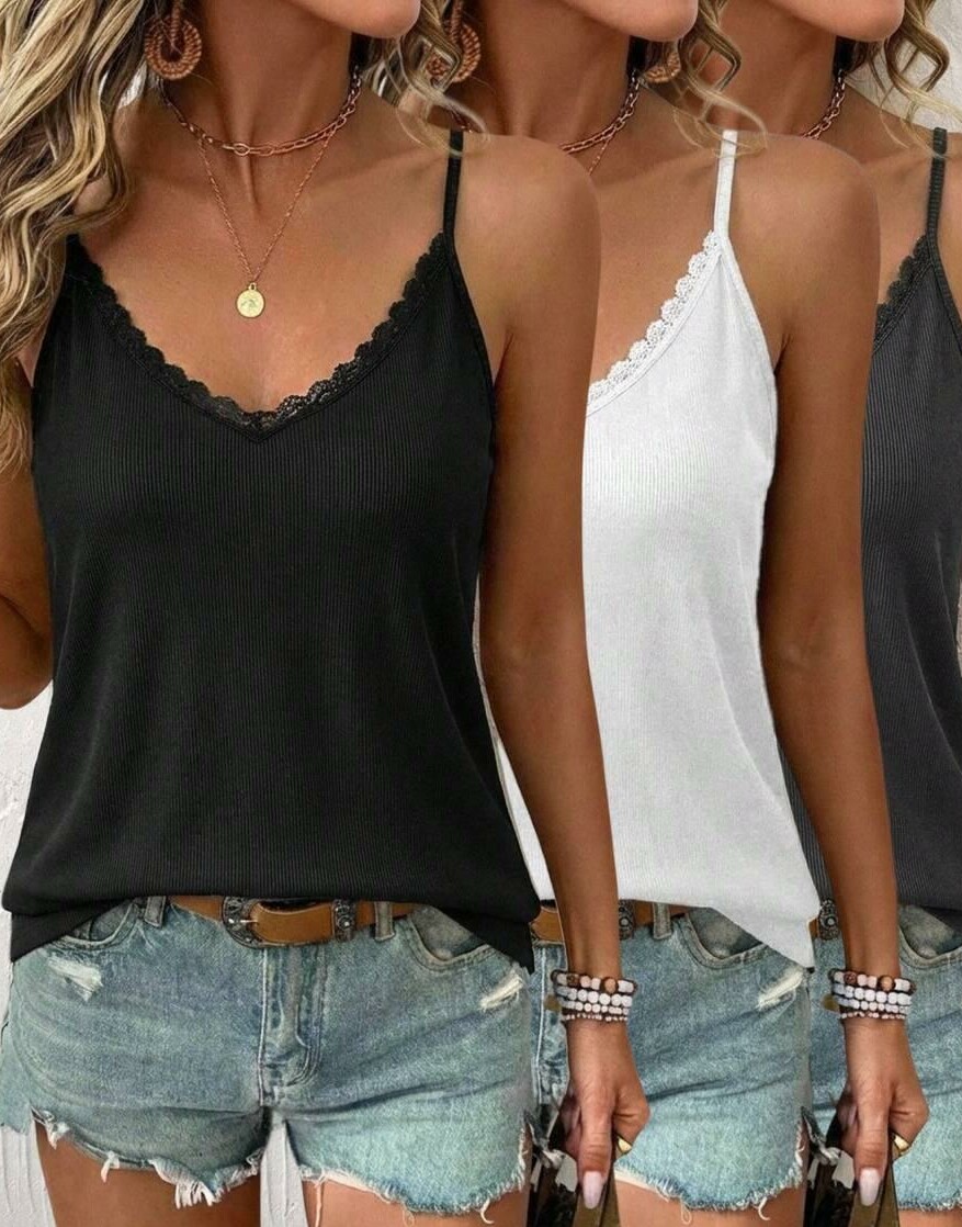 SHEIN BLUZKA NA RAMIĄCZKACH HAFT PRĄŻKI 2-PACK PK01__L