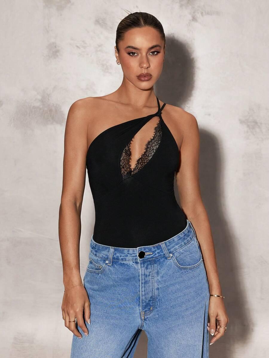 SHEIN CZARNE BODY NA JEDNO RAMIĘ S06__XS