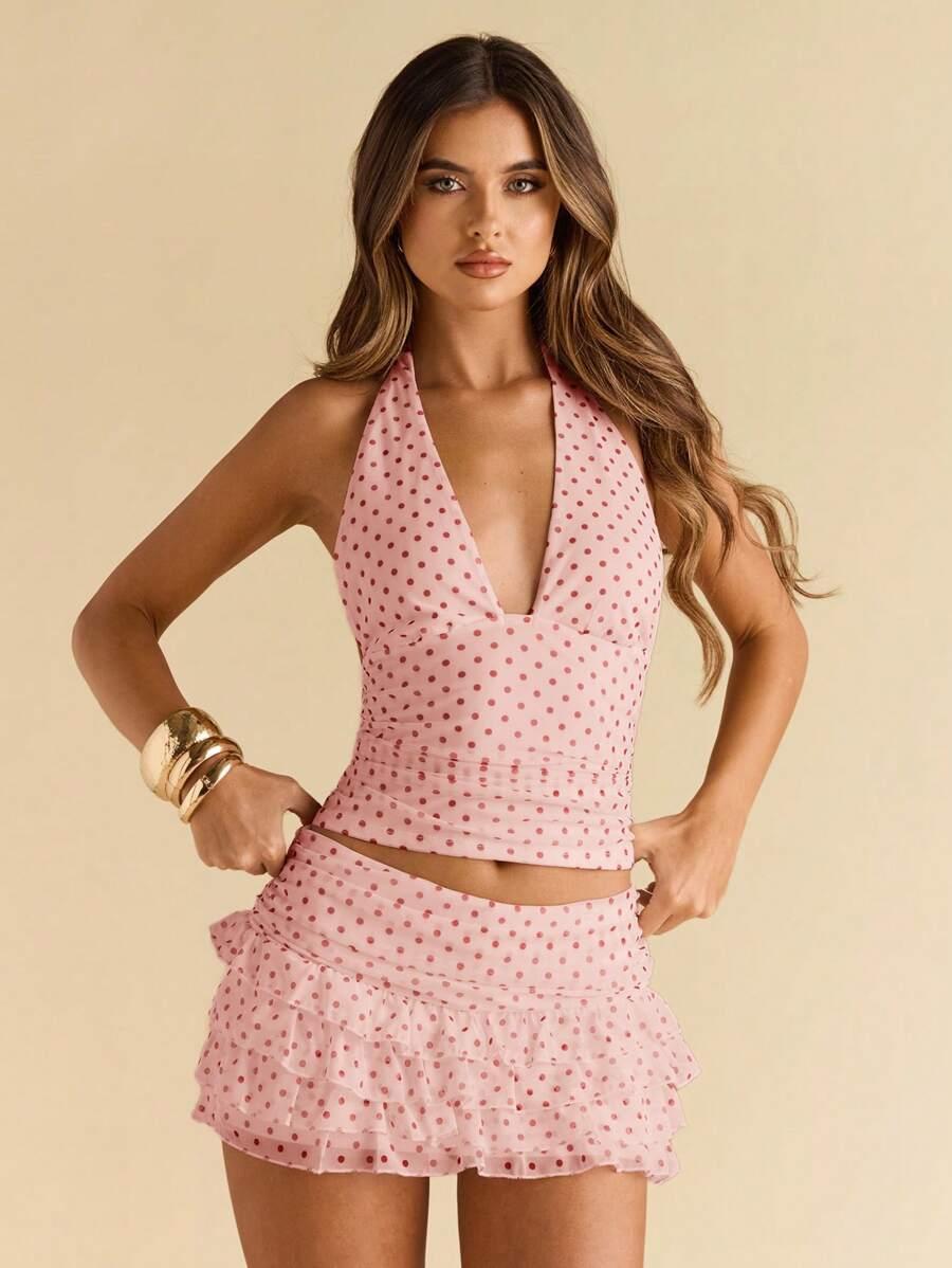 SHEIN RÓŻOWY TOP WZÓR GROSZKI S06__M
