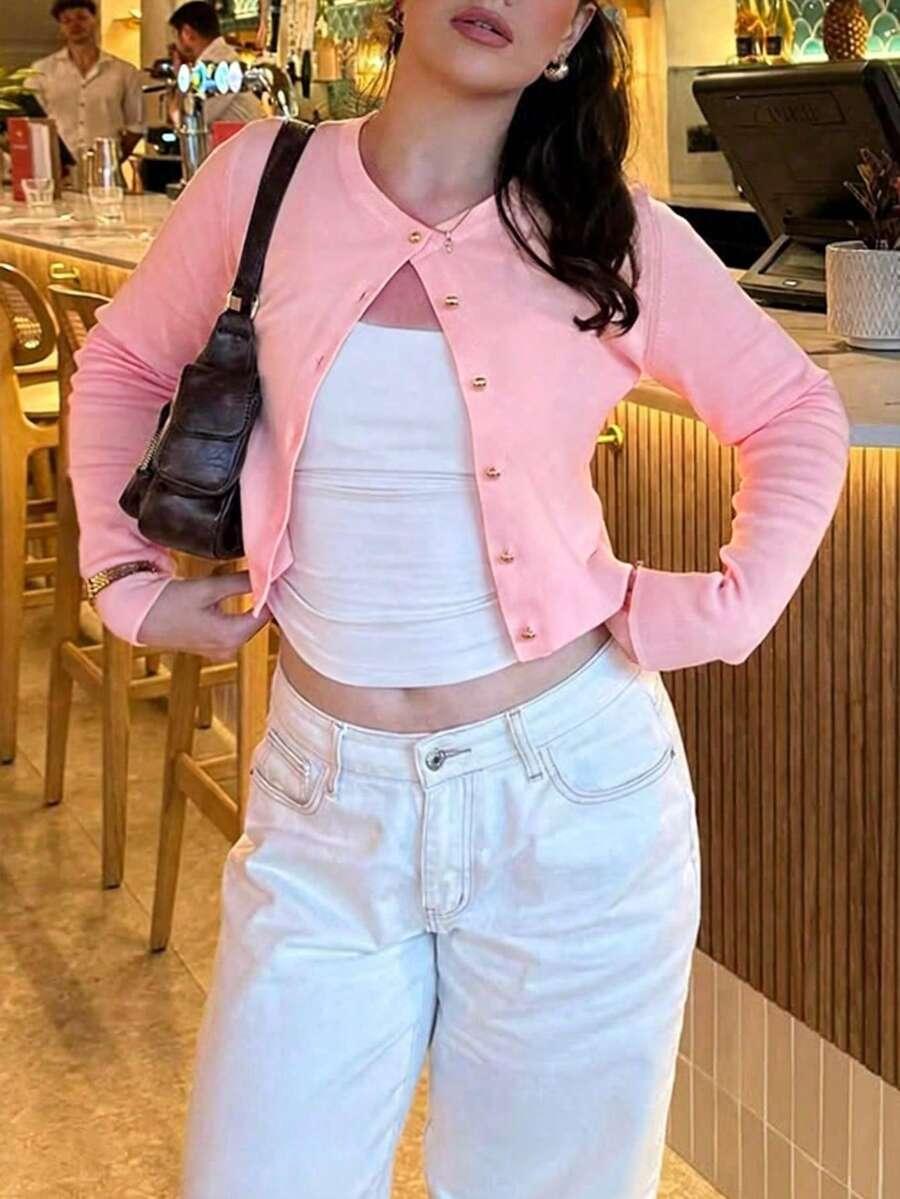 SHEIN RÓŻOWY SWETER GUZIKI S06__M
