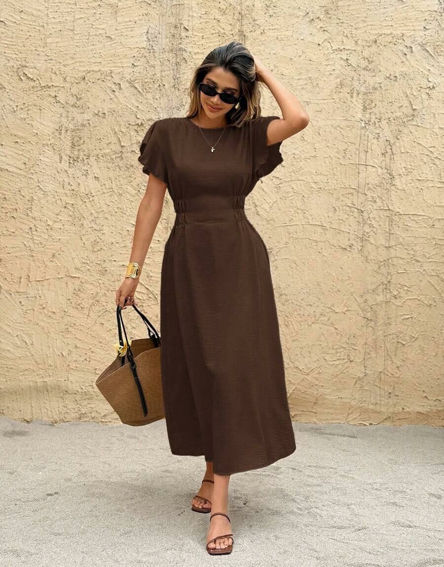 SHEIN BRĄZOWA MAXI SUKIENKA S06__S