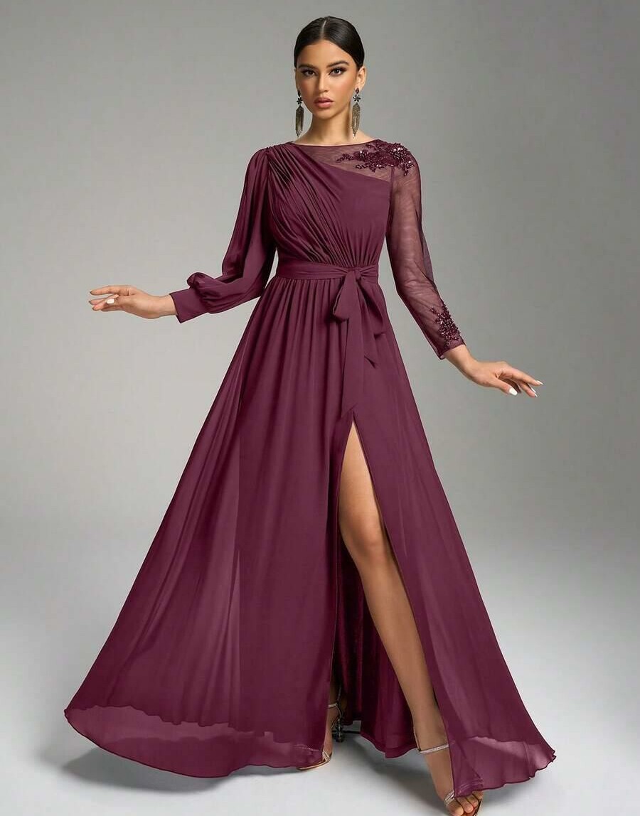 SHEIN FIOLETOWA MAXI SUKIENKOWA ZDOBIENIE NASZYWKI S06__L